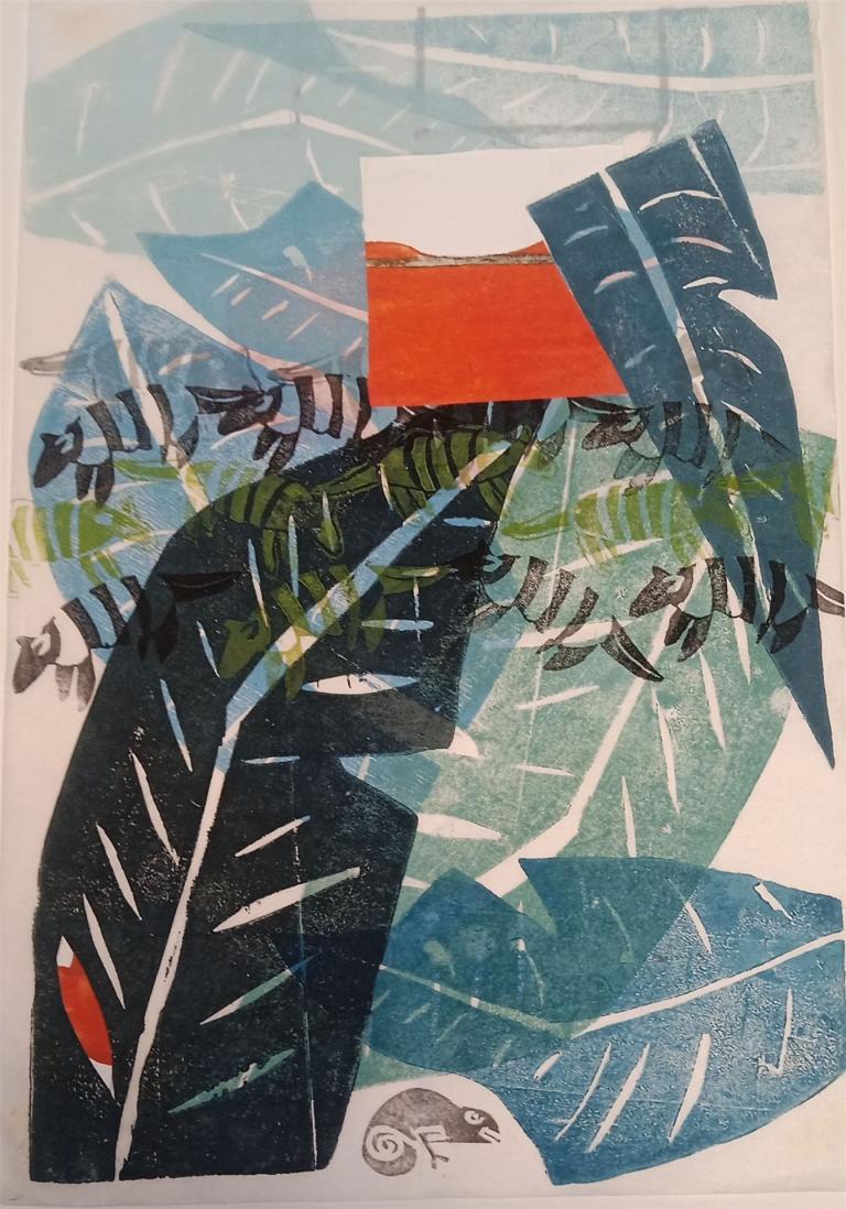 Bettina Renk Gürteltier Holzdruck Collage