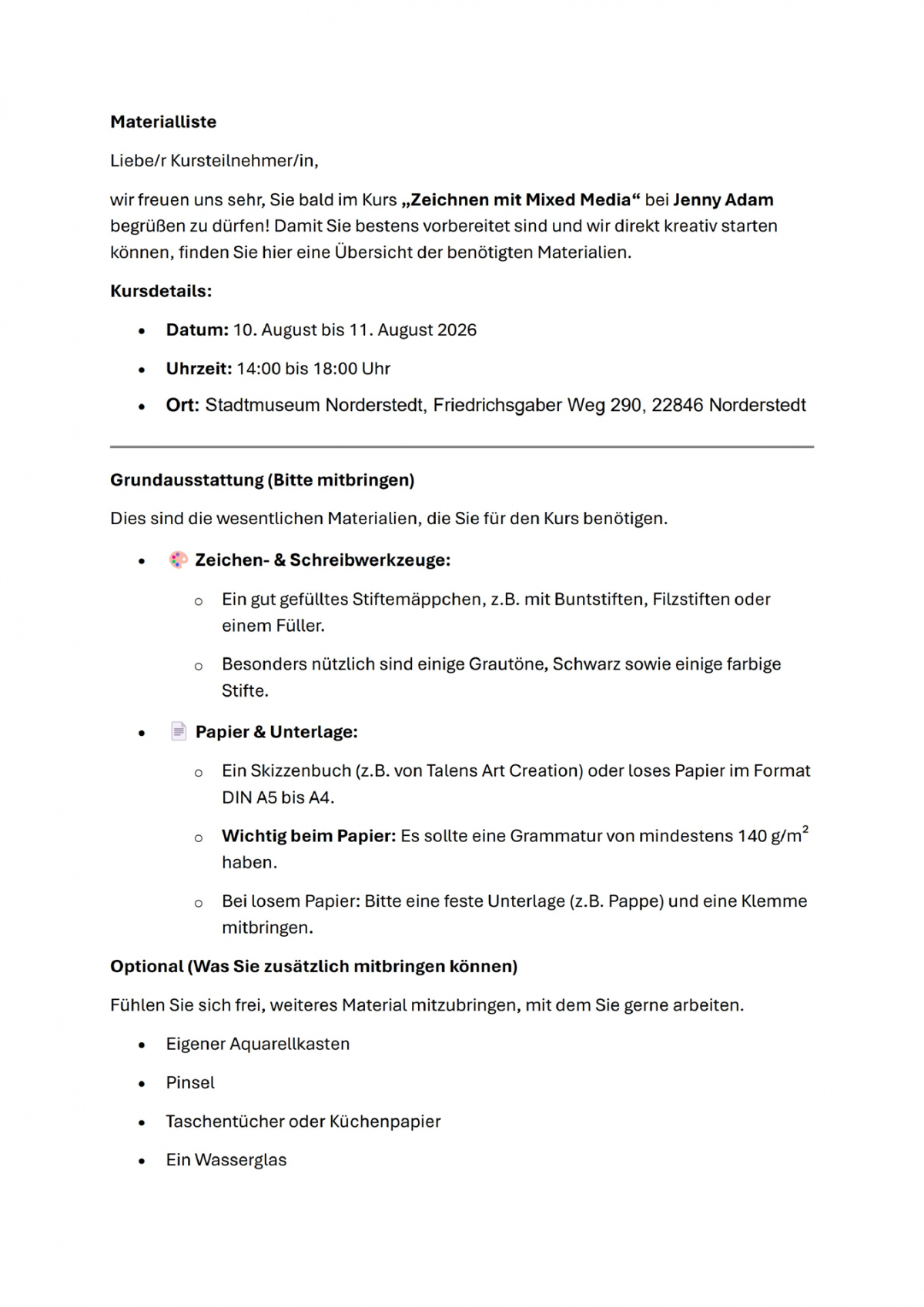 materialliste Zeichnen mit Mixed Media Jenny Adam_Bild0001-00